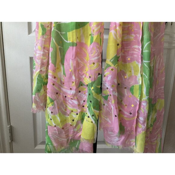Lilly Pulitzer Scarf Target Fan Dance Wrap Shawl Resort Sequins Flamingo Pink OS - Picture 3 of 8